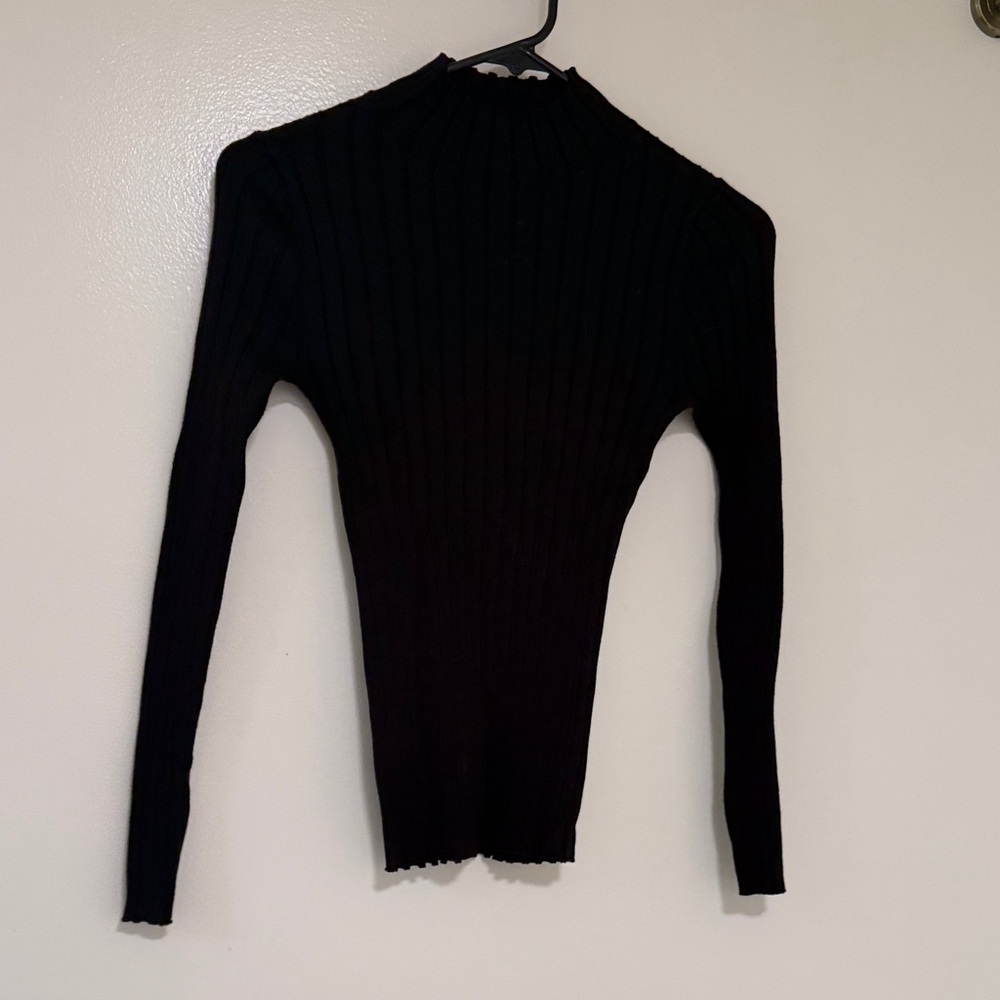 LOFT Elegant Black Ribbed Long Sleeve Top